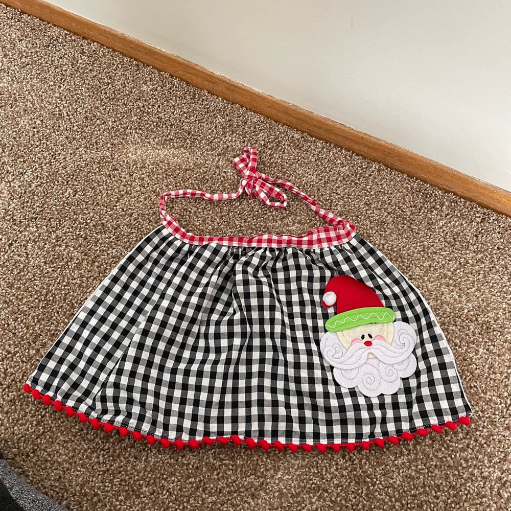 Mud pie baby apron Christmas red checkered‎ Santa